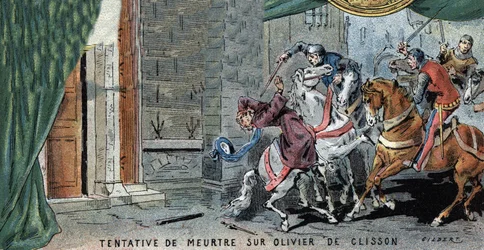 Attempted murder of Olivier V de Clisson (1336-1407), French constable. Illustration by Gilbert, late 19th century.