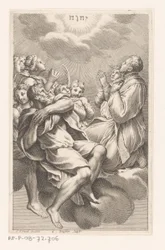 Group of Men and Women on Clouds in Adoration of the Tetragram