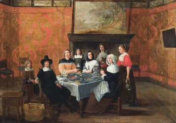 An Interior with a Family at a Meal