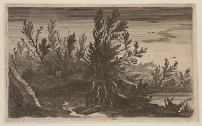 Riders on a Wooded Path to Left of Pond, from Six Landscapes