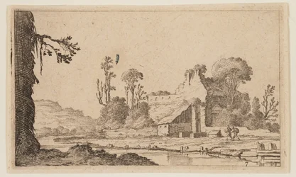 Ruins Transformed into a Farm on a River, from Twelve Landscapes
