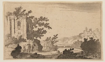 Ruins to Left of a River in Hilly Country, from Twelve Landscapes