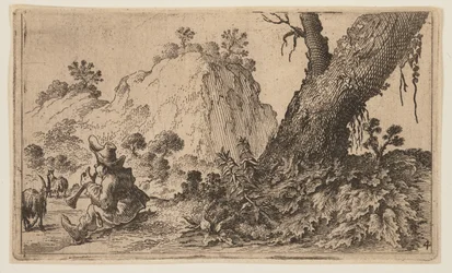 Shepherd Playing a Recorder to a Flock of Goats, from Twelve Landscapes