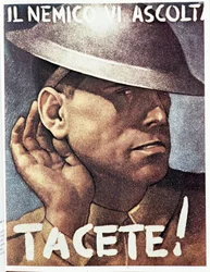 Silence, the enemy is listening to you - Italian propaganda poster, c. 1942. Illustration by Gino Boccasile (1901-1952)