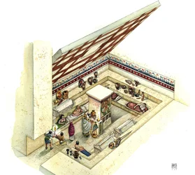Etruscan Civilization: Reconstruction and Section of the Tomb of the Typhoon, Necropolis of Tarquinia, 2nd Century BC, Italy