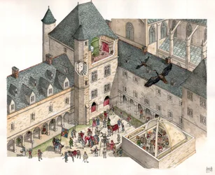 Middle Ages: Aerial View of the Palais des Dukes de Burgundy in Dijon in the 15th Century