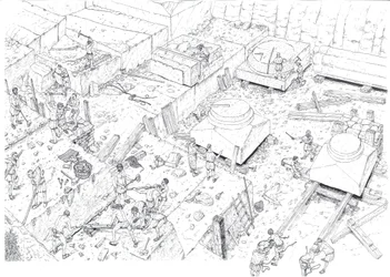 Middle Ages: Workers in the Marble Quarries of Carrara in the 15th Century. Illustration by Giorgio Albertini