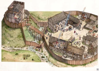 Middle Ages: Village Built on the Edge of a River, 11th Century