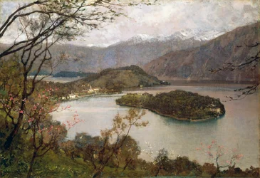 View of Comacina Island, Lake Como, by Giorgio Belloni, oil on canvas