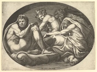 Hercules, Bacchus, Pan, and Saturn, from a series of eight compositions after Francesco P...