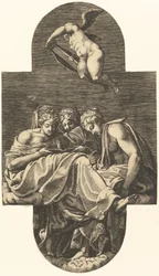 Three Muses and a Putto Above with a Lyre, from a Series of Eight Compositions after Francesco