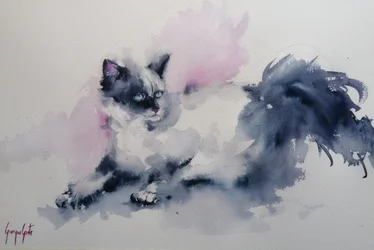 Blue Eyed Watercolor Cat