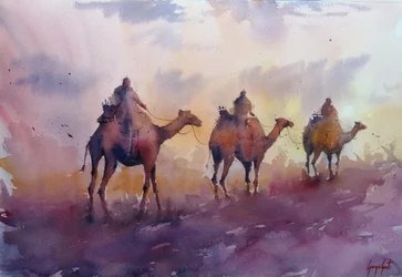 Camel Caravan Sunset