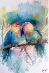 Colorful Lovebirds Watercolor