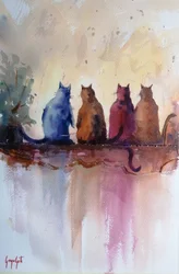 Four Colorful Cats