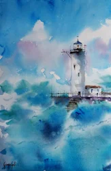 Lighthouse Amid Waves