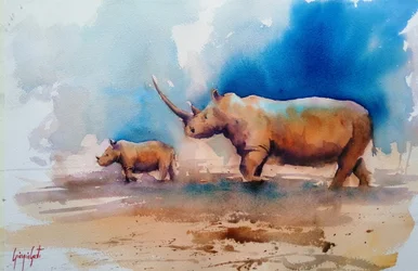 Mother Rhino And Calf