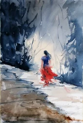 Red Dress Winter Forest