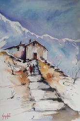 Snowy Path to Cabin