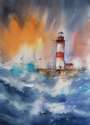 Stormy Lighthouse Seascape