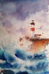Stormy Lighthouse Waves