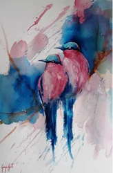 Vibrant Pink Blue Birds