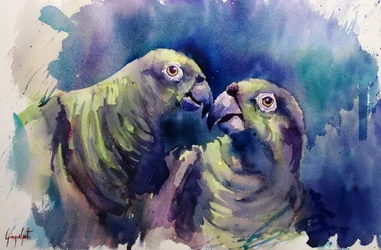 Watercolor Green Parrots
