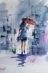 Woman With Red Umbrella