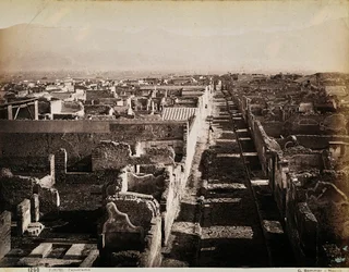 Aerial view of the archaeological site of Pompeii