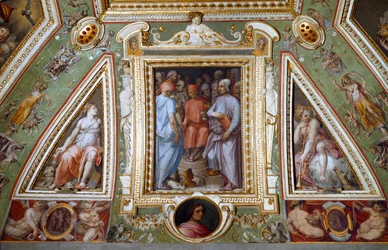 (detail) of the room of Cosimo de Medicis representing himself with artists and intellectuals