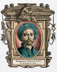 Portrait of Domenico Puligo [1492-1527] Italian painter. Engraving of the treat Lives of the most excellent painters, sculptors and architects (Le Vite de