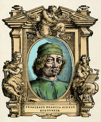 Portrait of Francesco Francia, engraving from Lives of the Most Excellent Painters, Sculptors and Architects by Giorgio Vasari