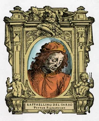 Portrait of Raffaellino del Garbo, engraving from Lives of the Most Excellent Painters, Sculptors and Architects by Giorgio Vasari