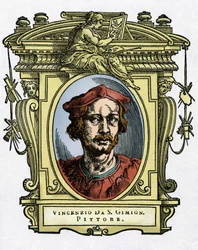 Portrait of Vincenzo Tamagni, engraving from Lives of the Most Excellent Painters, Sculptors and Architects by Giorgio Vasari
