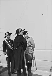 Album "Duce": Benito Mussolini in uniform on board a vessel accompanied by an official of the State and the Prince Maurice Gonzaga Marquis of Vodice