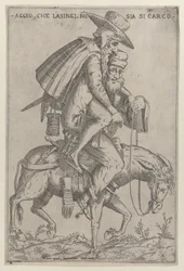 Caricature with Two Men on a Mule