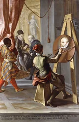 Fabio Albergati received by Philip II of Spain, while an Artist Secrectly Executes his Portrait on the King