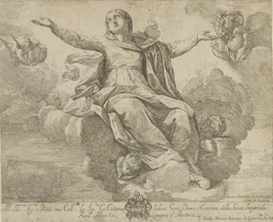 The Assumption of the Virgin, who is Seated in the Clouds with Arms Outstretched, Angels