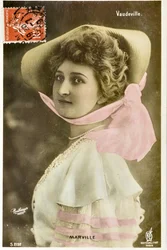 Postcard: Theatre du Vaudeville - Portrait of maddame Marville, artist of the Moulin Rouge