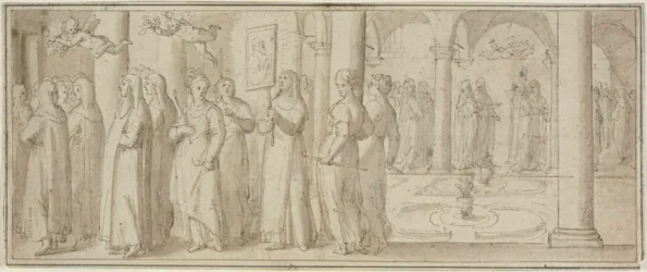 Procession of Nuns and Novices Honoring a Male Saint