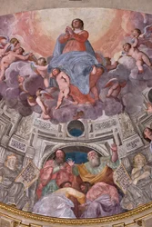 Genoa, Duomo (St Lawrence Cathedral), inside, The Lercari Chapel or The Chapel of the Blessed Sacrament (Northern apse), apse: "Assumption of the Virgin", fresco by Giovanni Battista Castello known as Bergamasco