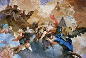 Kidnapping of Venus by Kronos, Detail of Course of the Sun Chariot, Fresco by Giambattista Tiepolo (1696-1770), Tapestry Gallery, Palazzo Clerici, Milan, Lombardy, Italy