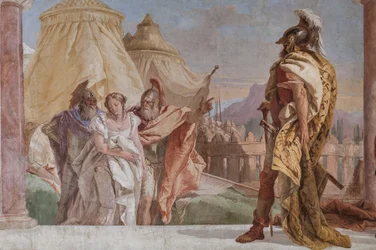 Eurybates and Talthybius leading Briseis to Agamemnon (detail)