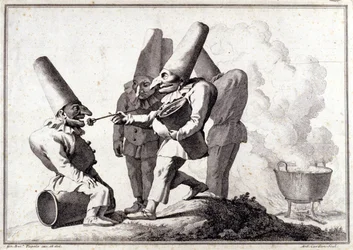 The group of Pulcinella (Italian Polichinelle). Drawing in pen and wash on pencil mark by Giovanni Battista Tiepolo