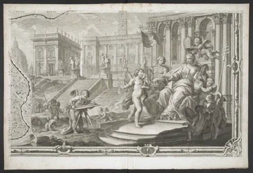 A Female Figure Being Crowned, from Nuova Pianta di Roma, Data in Luce de G. Nolli