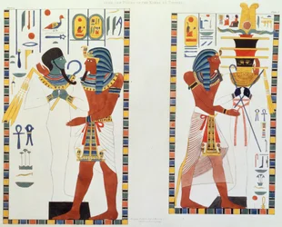 Two Murals from the Tombs of the Kings of Thebes, Discovered by G. Belzoni, Plate 5 from `Plates Illustrative of the Researches in Egypt and Nubia`, Engraved by Charles Hullmandel
