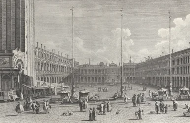View of Piazza San Marco, with the church of San Geminiano at the far end, and figures and...