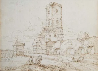 Figures in front of an Aqueduct