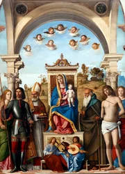 Madonna and Child Enthroned with Saints Catherine, George, Nicholas, Anthony Abbot, Sebastian, and Lucy