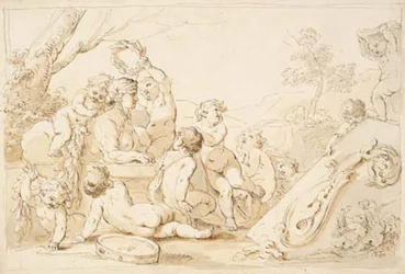 Playing Putti Wreathing a Sphinx